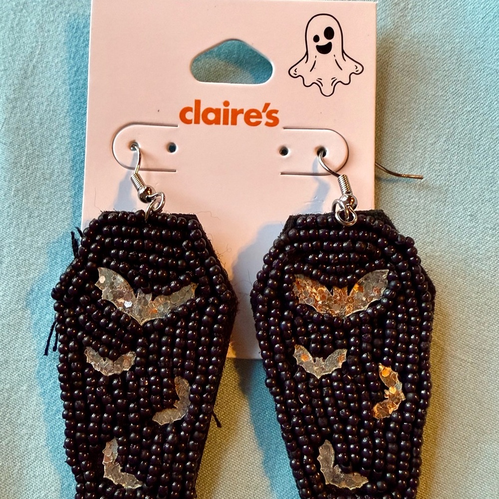 Claire's Black Beaded Bat Earrings